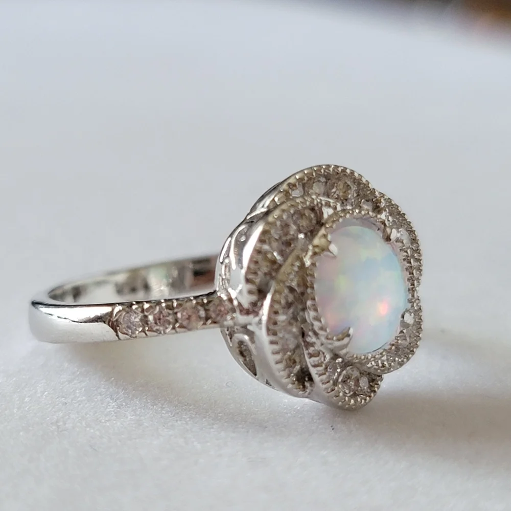 Floral Opal and Diamond Simulated Stone Ring | Fragrant Jewels